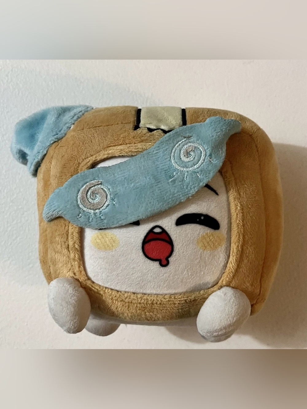 Lankybox 2020 Plush Sleep Eye Mask Sleepy Blue Sleep Cap Yawning Brown White 6”‎